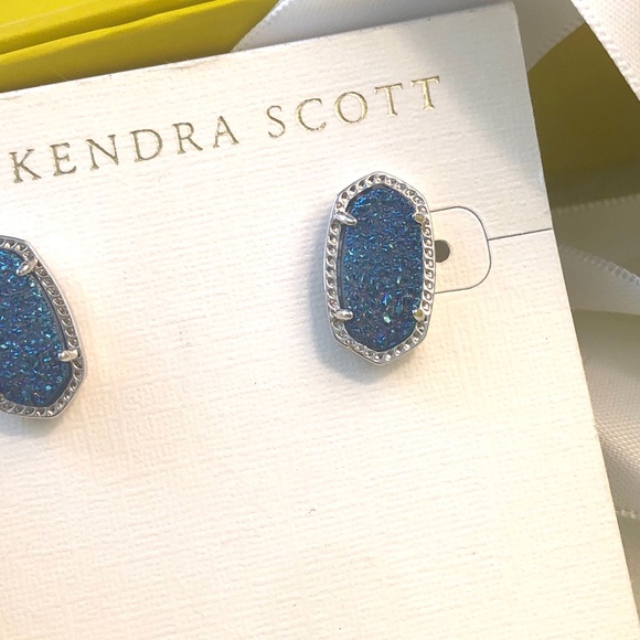 NWT Rare & Retired Kendra Scott Ellie Earrings Light Blue Drusy & Silver WOW! - Picture 7 of 15